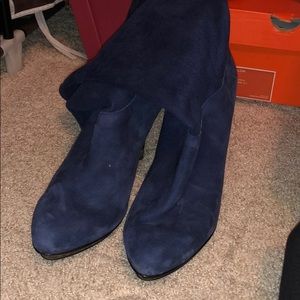Navy Suede midi boots